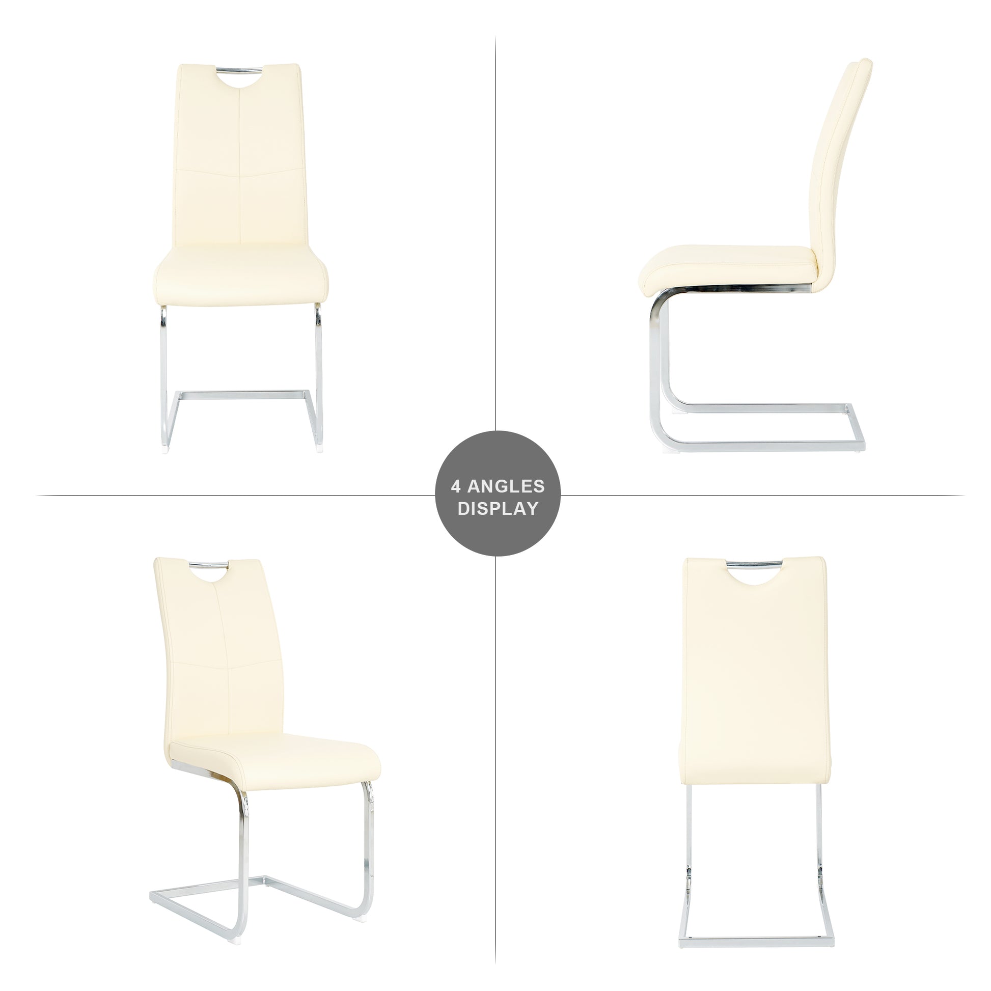 Cream upholstered dining chair with chrome cantilever base