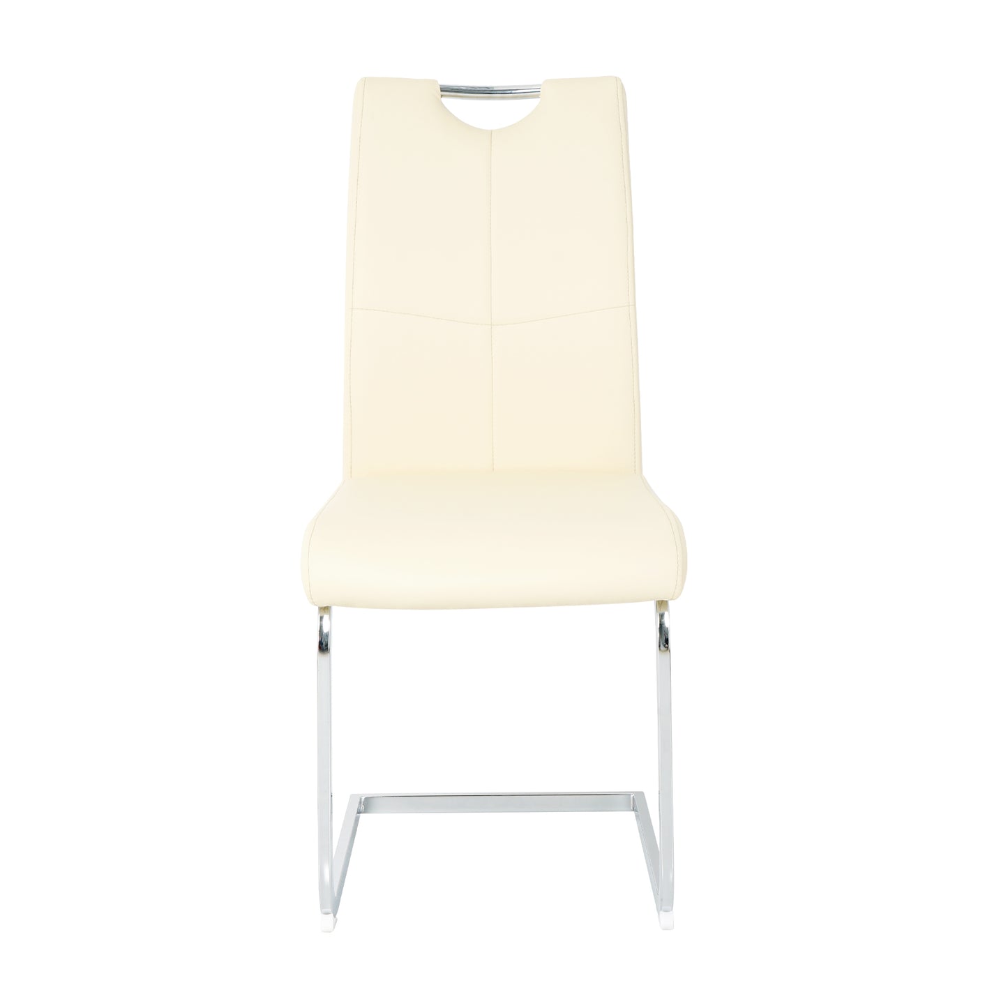 Cream leather dining chair with chrome cantilever legs and cutout handle