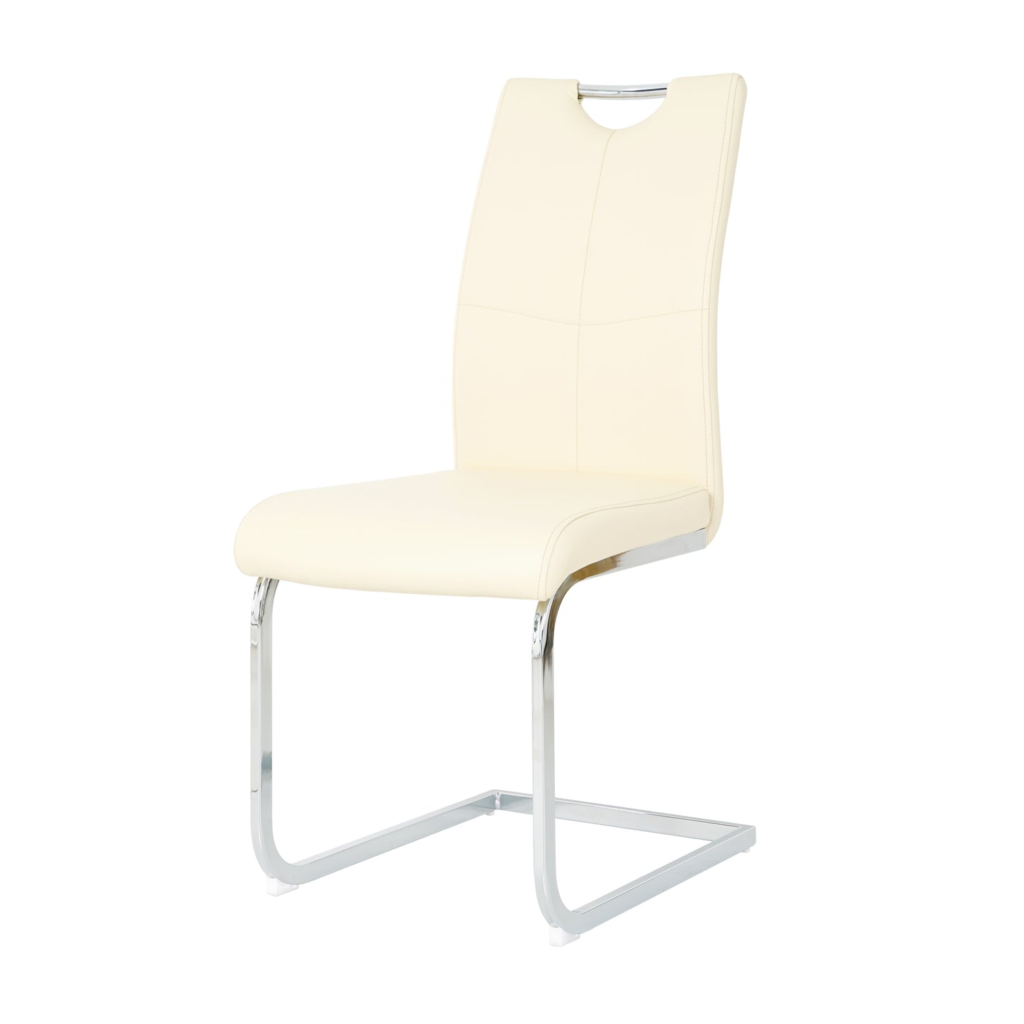 Cream faux leather cantilever dining chair with chrome legs