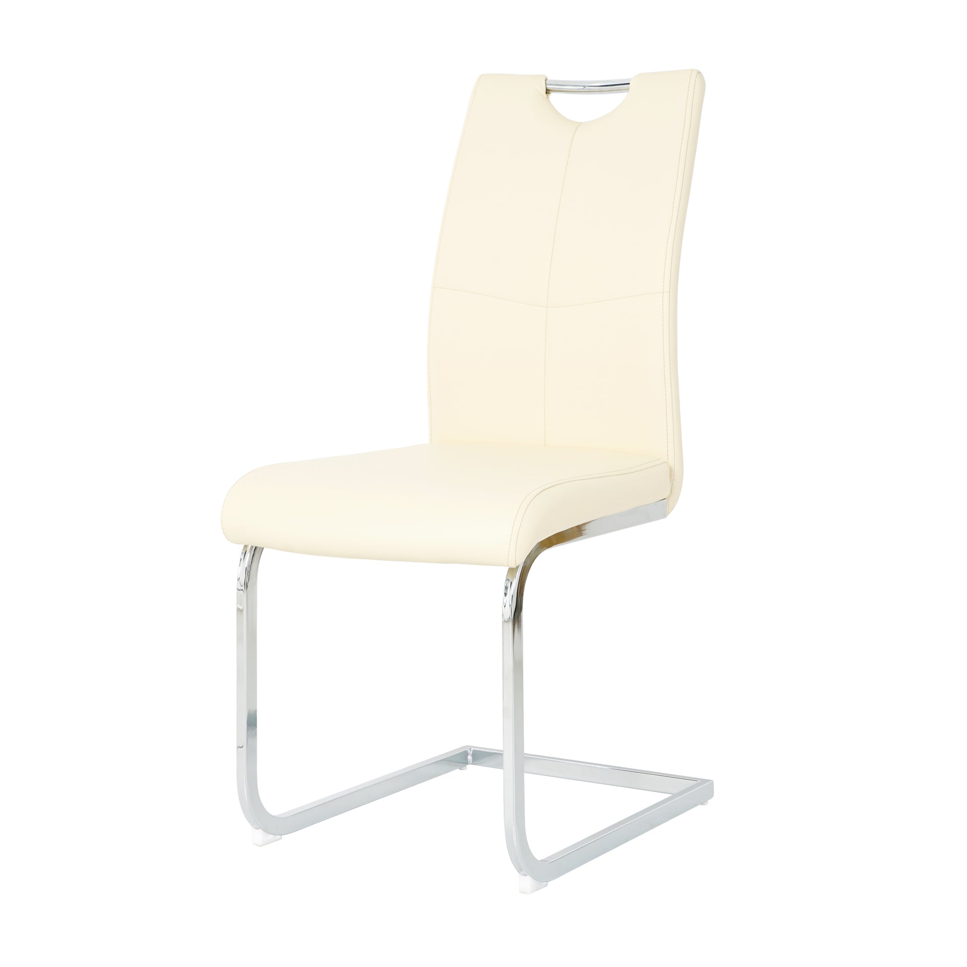 Cream faux leather cantilever dining chair with chrome legs