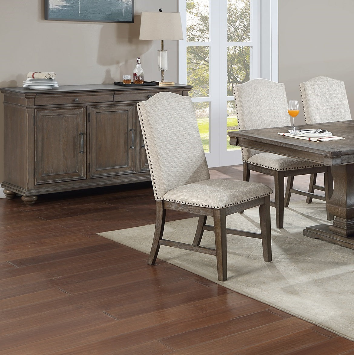 TREATLIFE HOME Traditional Upholstered Dining Chairs with Bronze Nailhead Trim, Set of 2, Beige Color