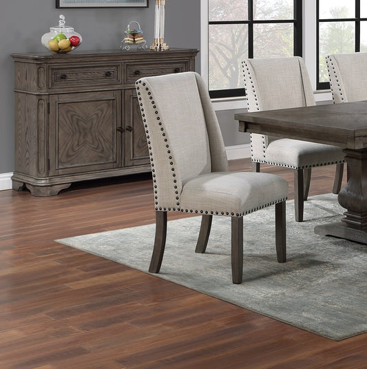 TREATLIFE HOME Traditional Upholstered Wingback Dining Chairs with Bronze Nailhead Trim, Set of 2, Oak Finish