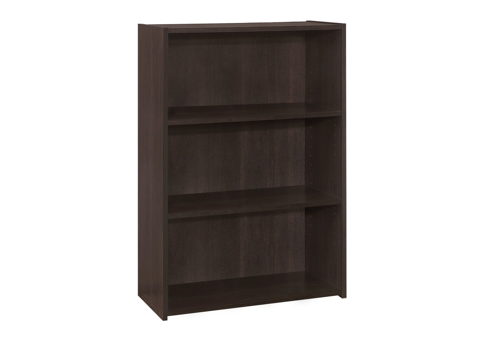 Dark brown wooden shelf bookcase with clean lines