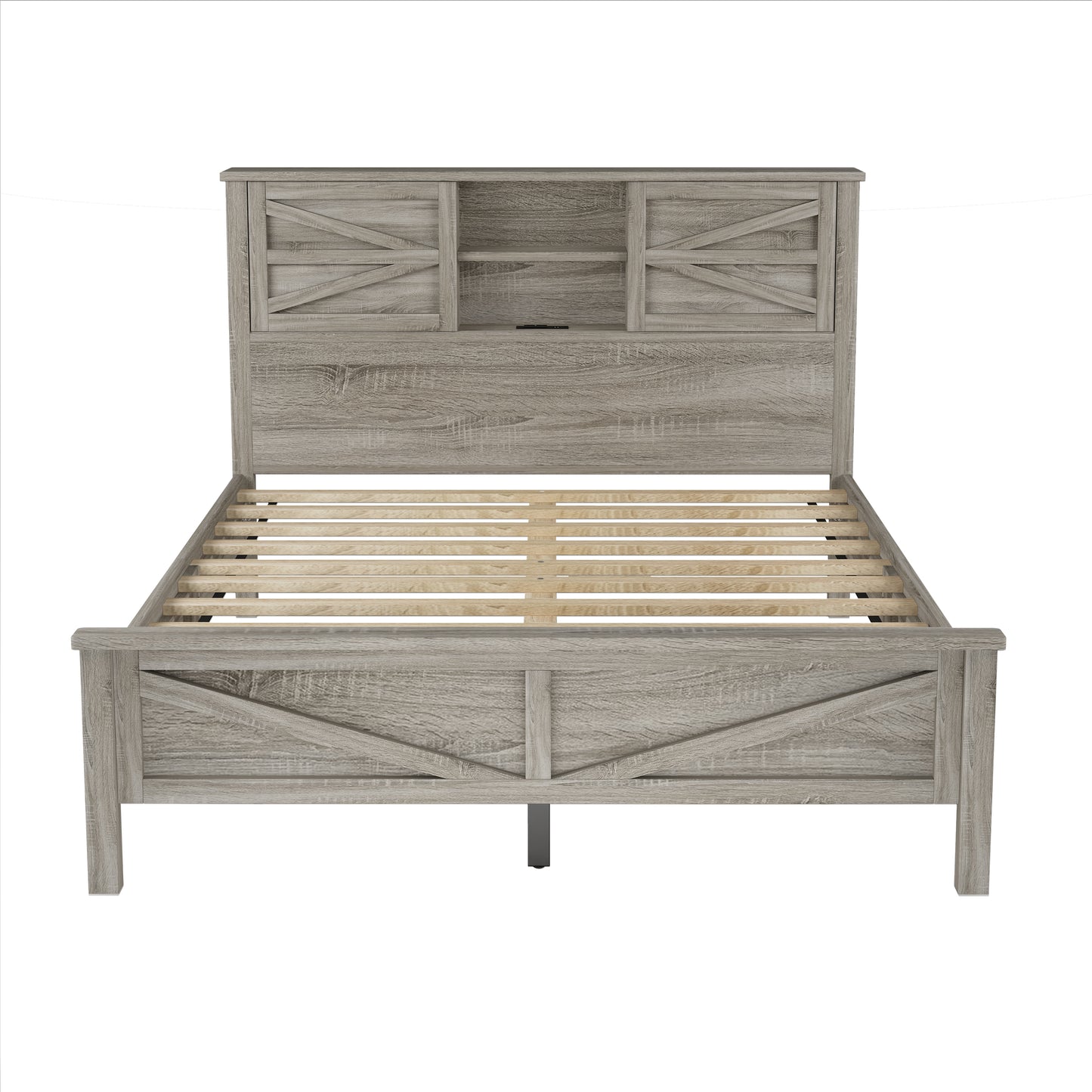 Rustic gray wood king bed frame with Xdesign headboard and footboard
