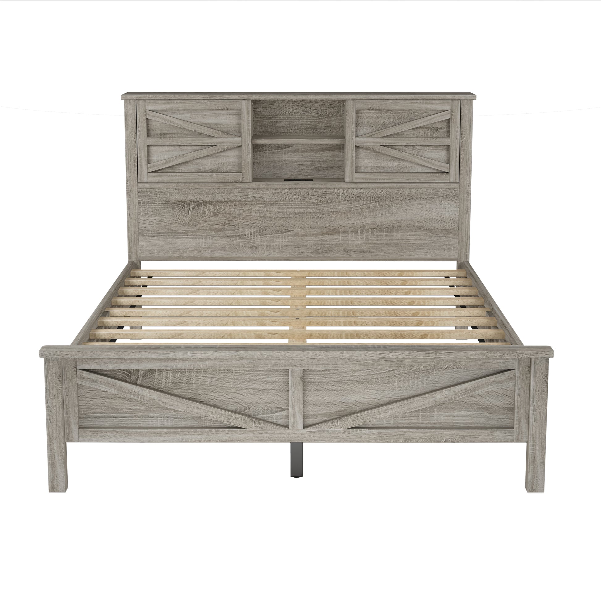 Rustic gray wood king bed frame with Xdesign headboard and footboard