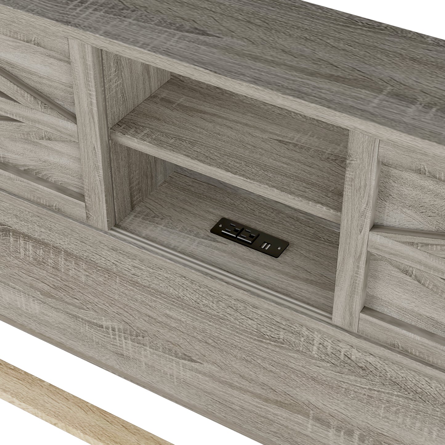 Rustic grey wood headboard with builtin power outlet