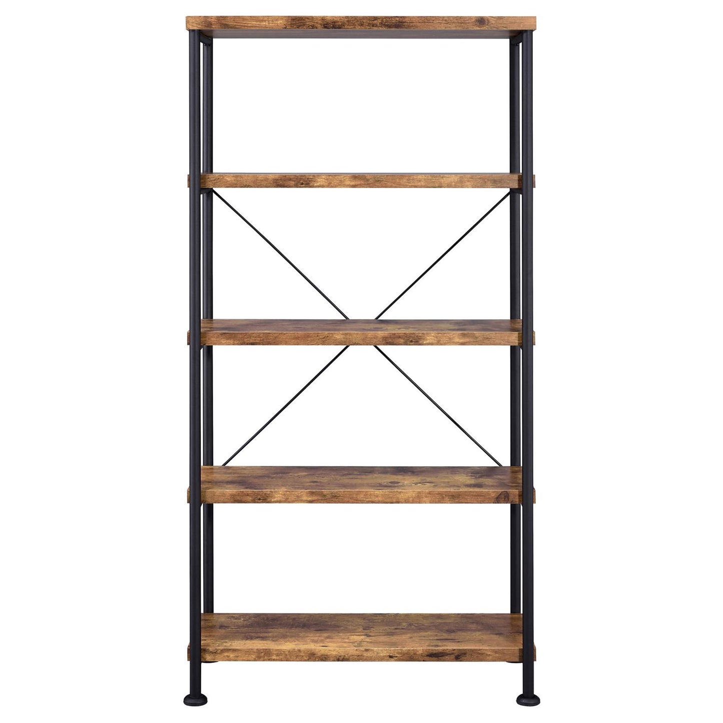 Rustic brown wood and black metal industrial bookshelf