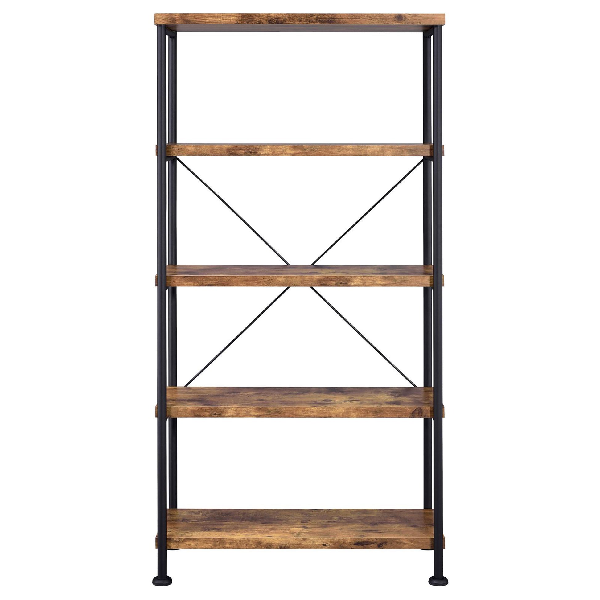 Rustic brown wood and black metal industrial bookshelf