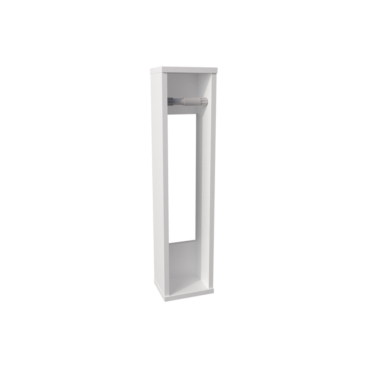 White modern floor standing toilet paper holder with builtin storage shelf