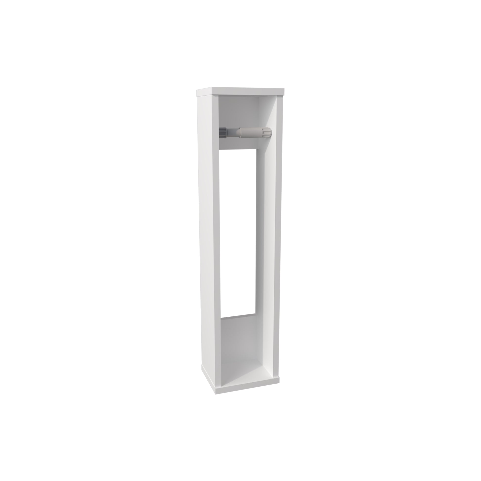 White modern floor standing toilet paper holder with builtin storage shelf