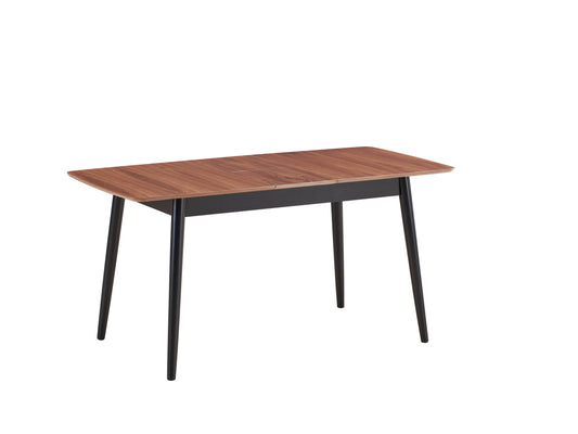 Walnut finish extendable dining table with black tapered legs