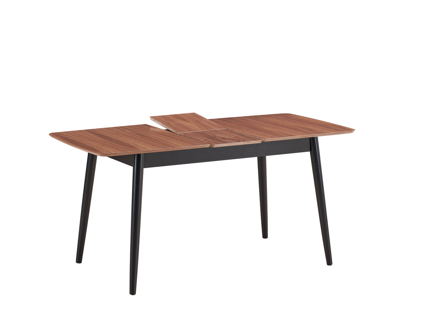 Walnut veneer extending dining table with black tapered legs