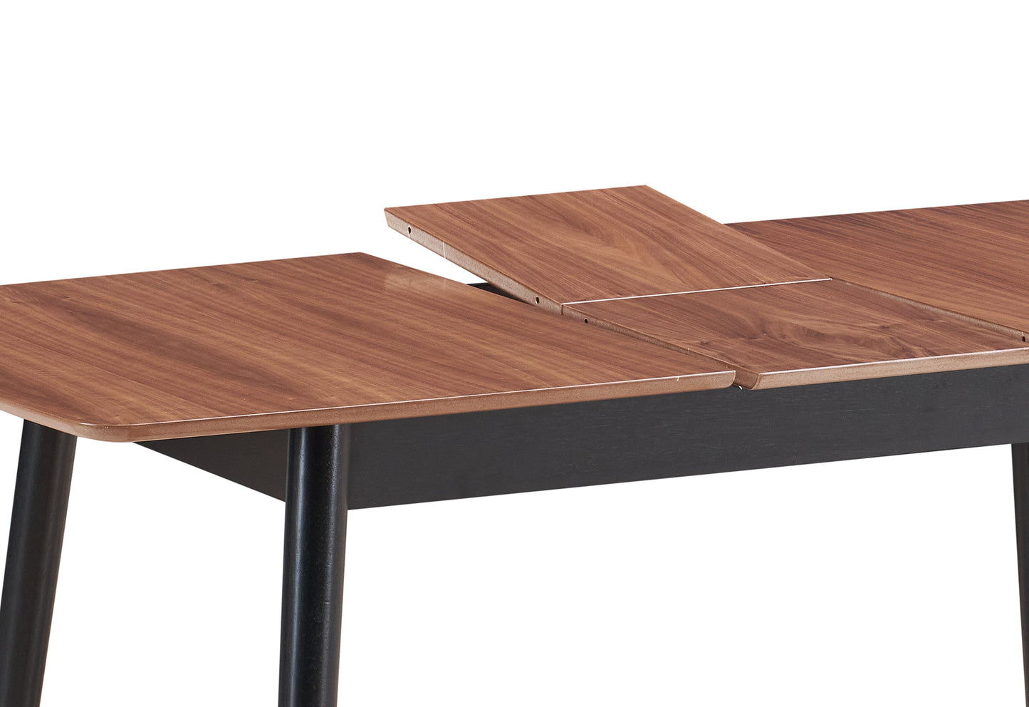 Walnut veneer dining table with expandable leaf