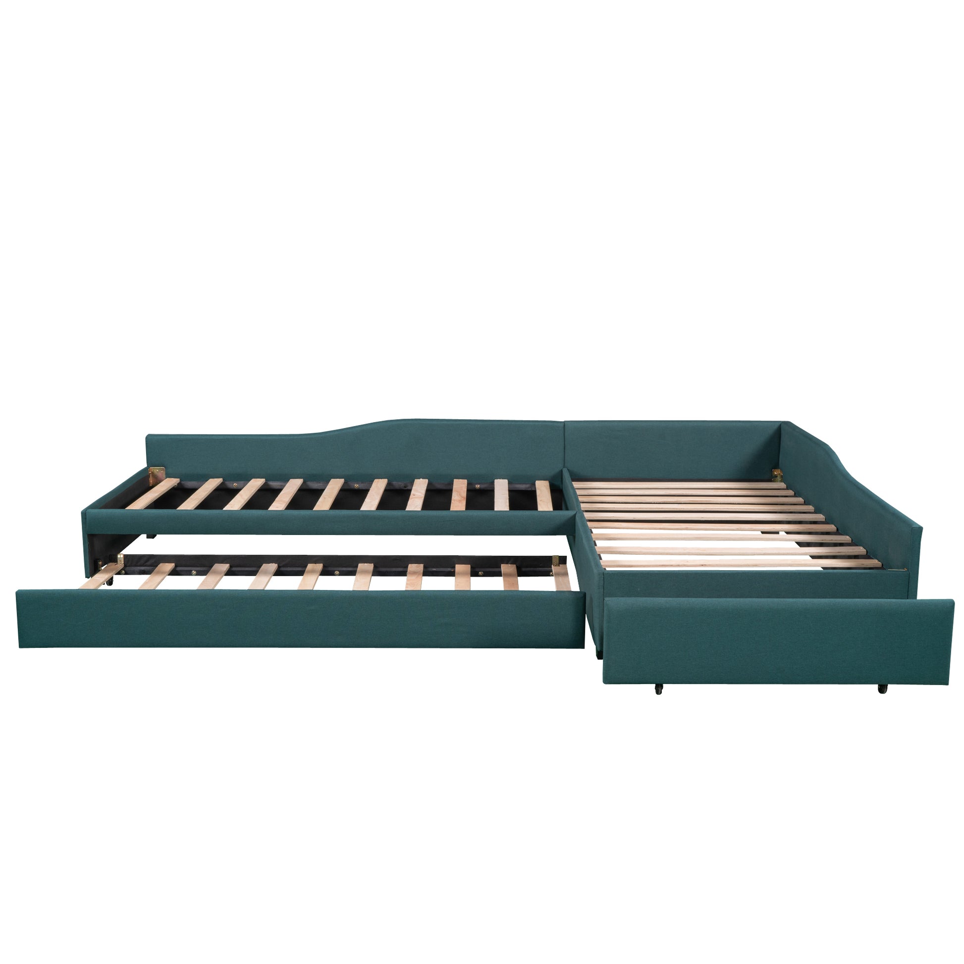 Teal sectional daybed with pullout trundle bed frame
