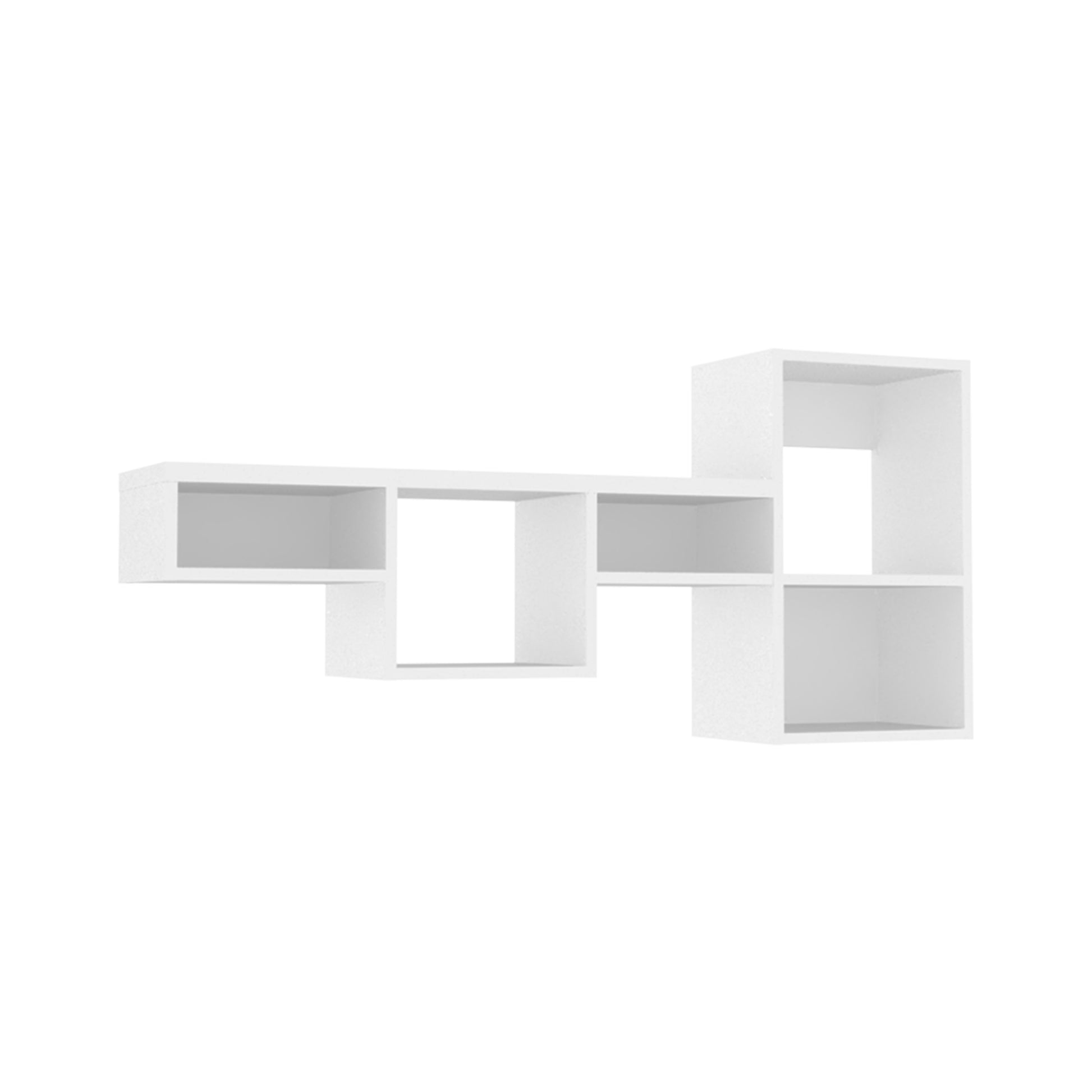Modern white geometric modular wall shelf with open compartments