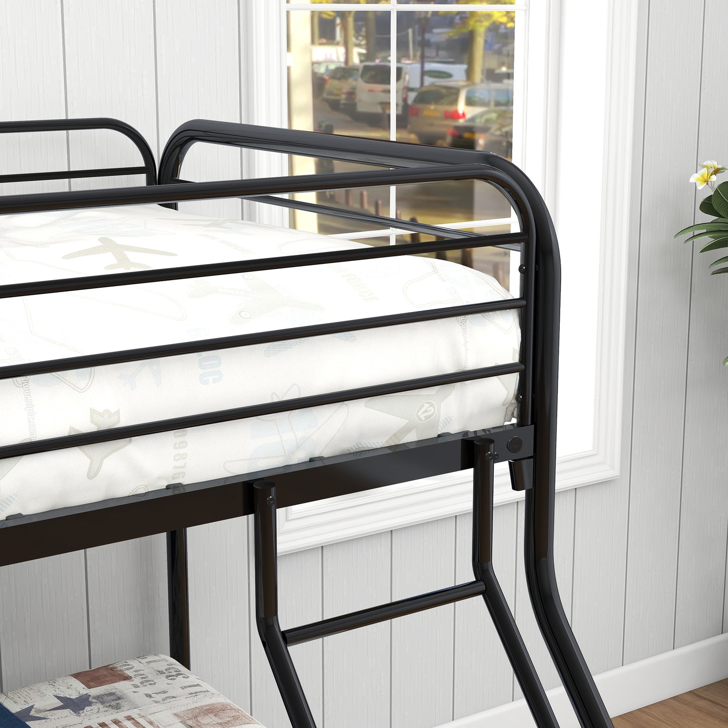Durable Twin-Over-Full Metal Bunk Bed with Storage, Black