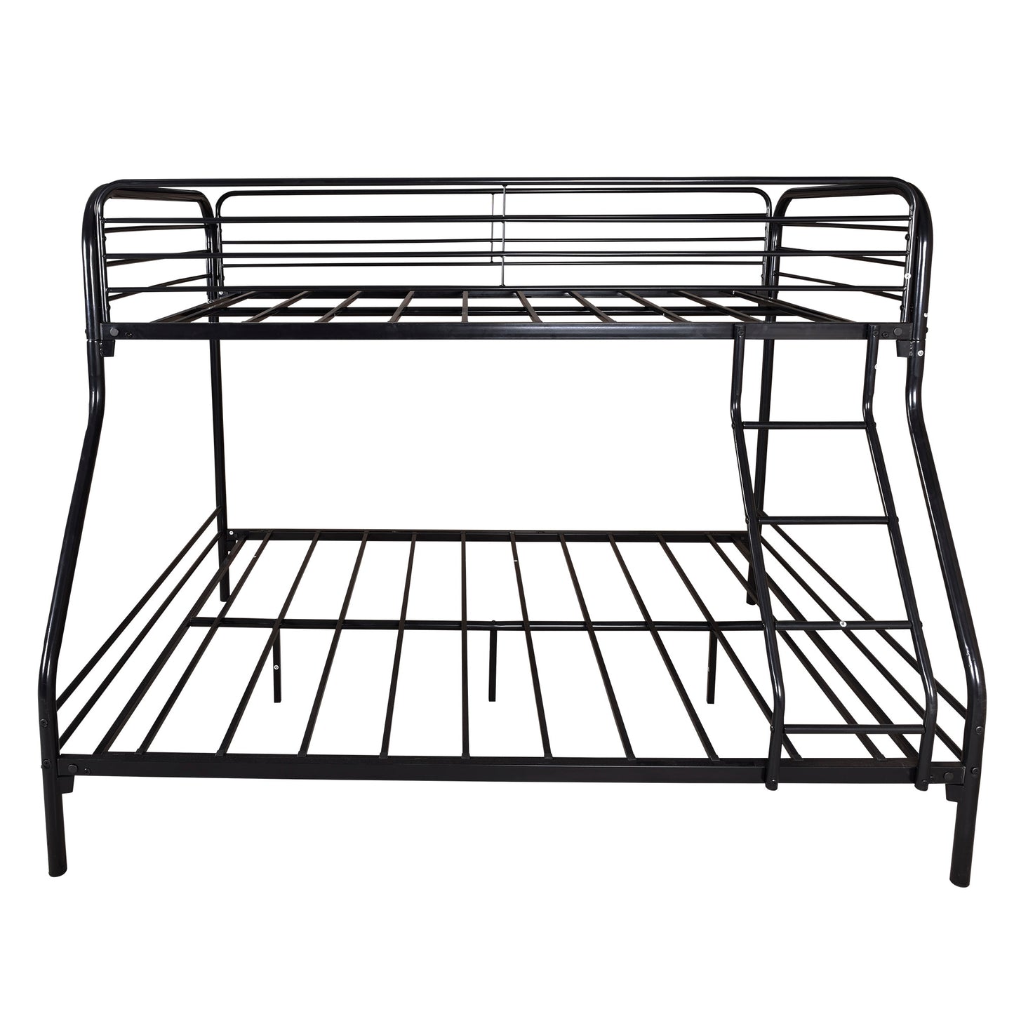 Black metal triple bunk bed with ladder for kids