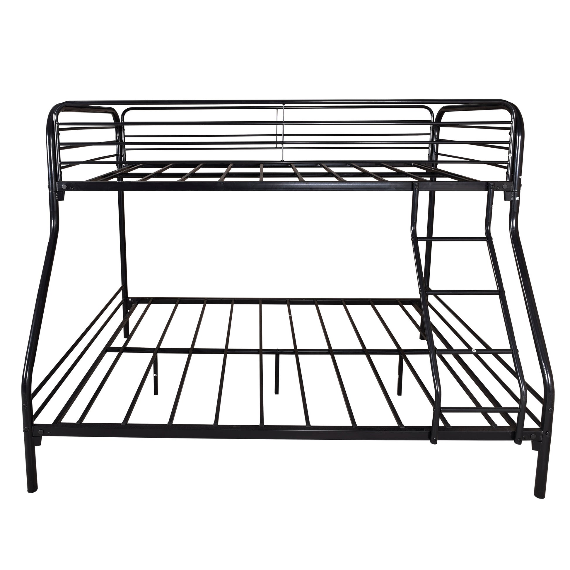 Black metal triple bunk bed with ladder for kids
