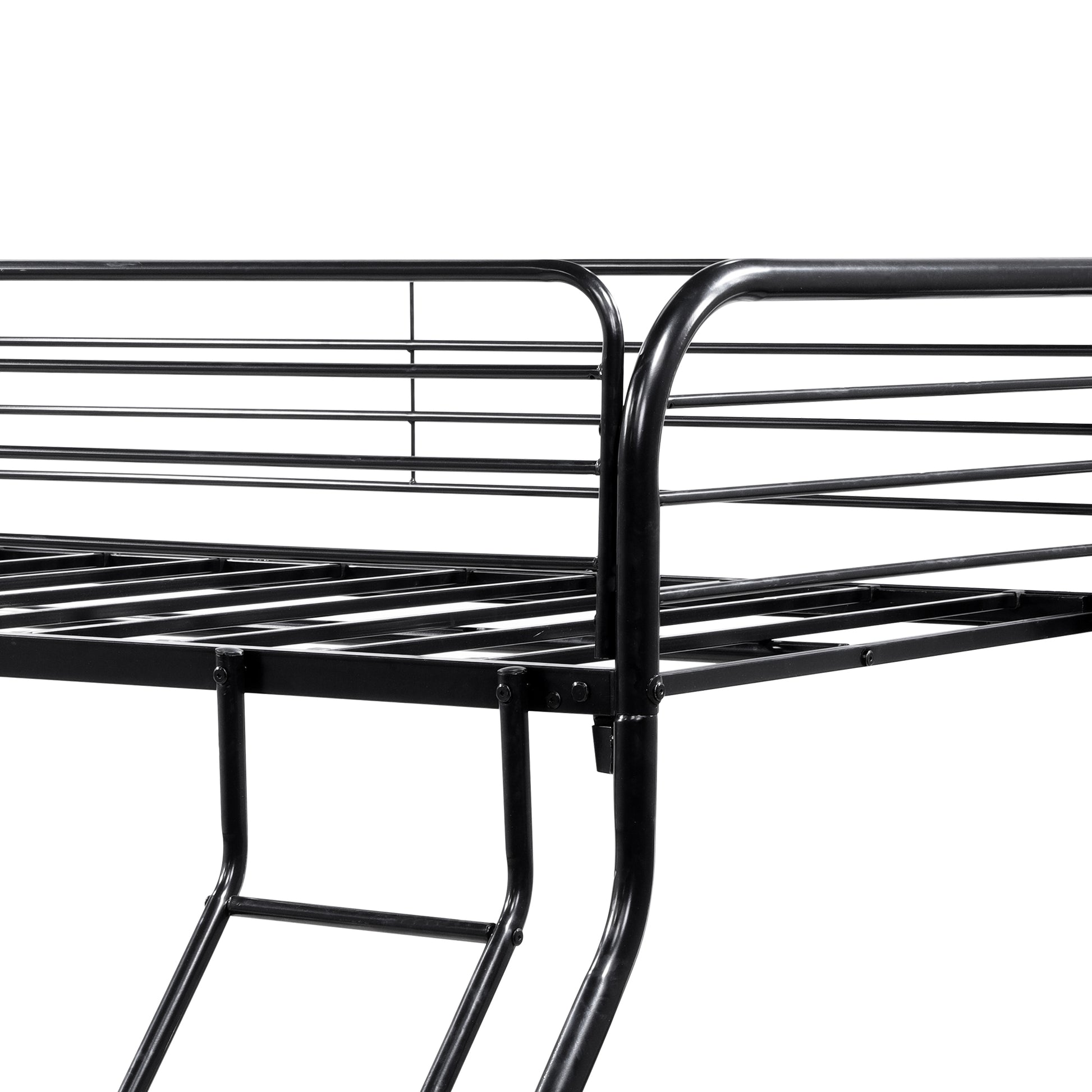 Black metal twin bed frame with ladder detail