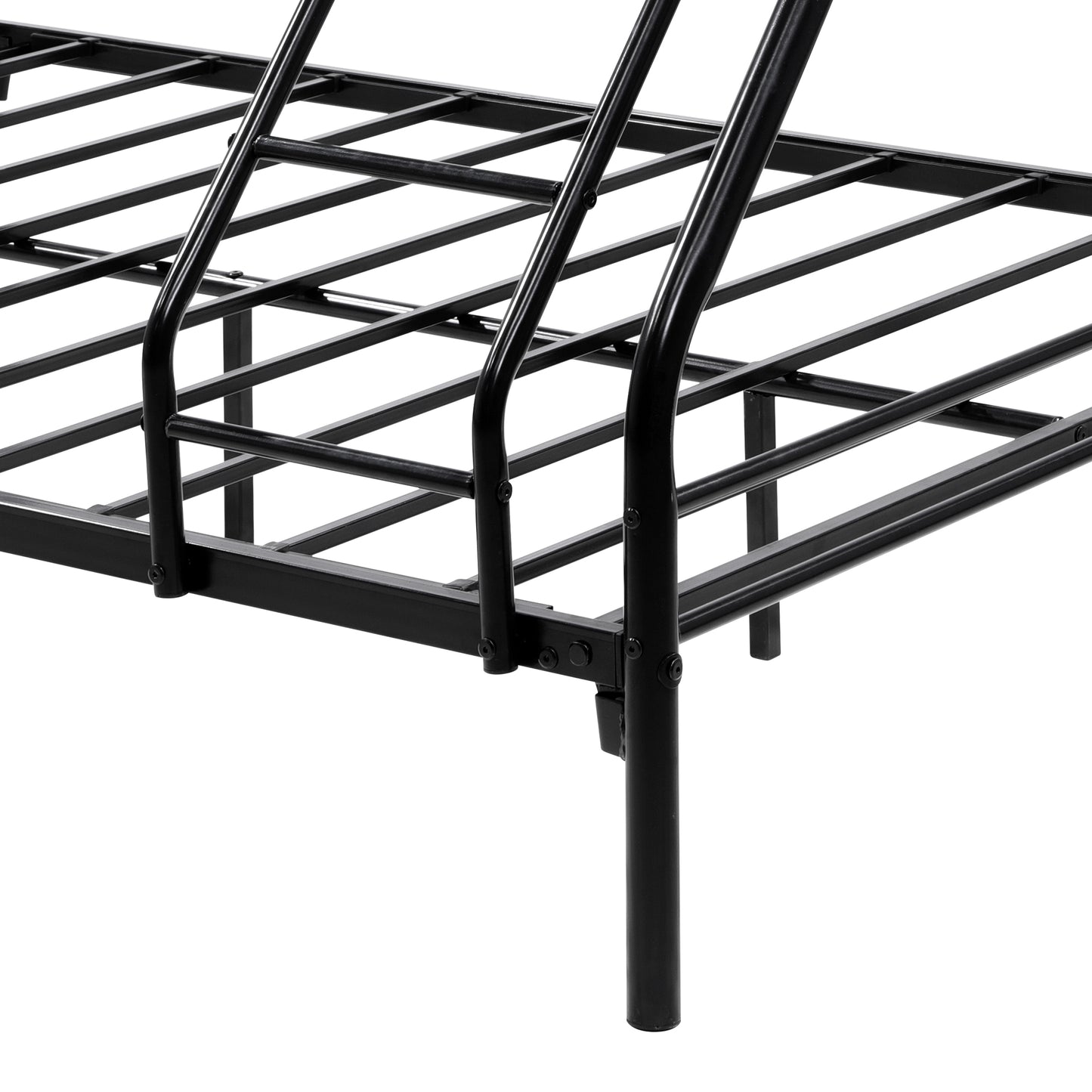 Black metal bed frame with sturdy steel slats