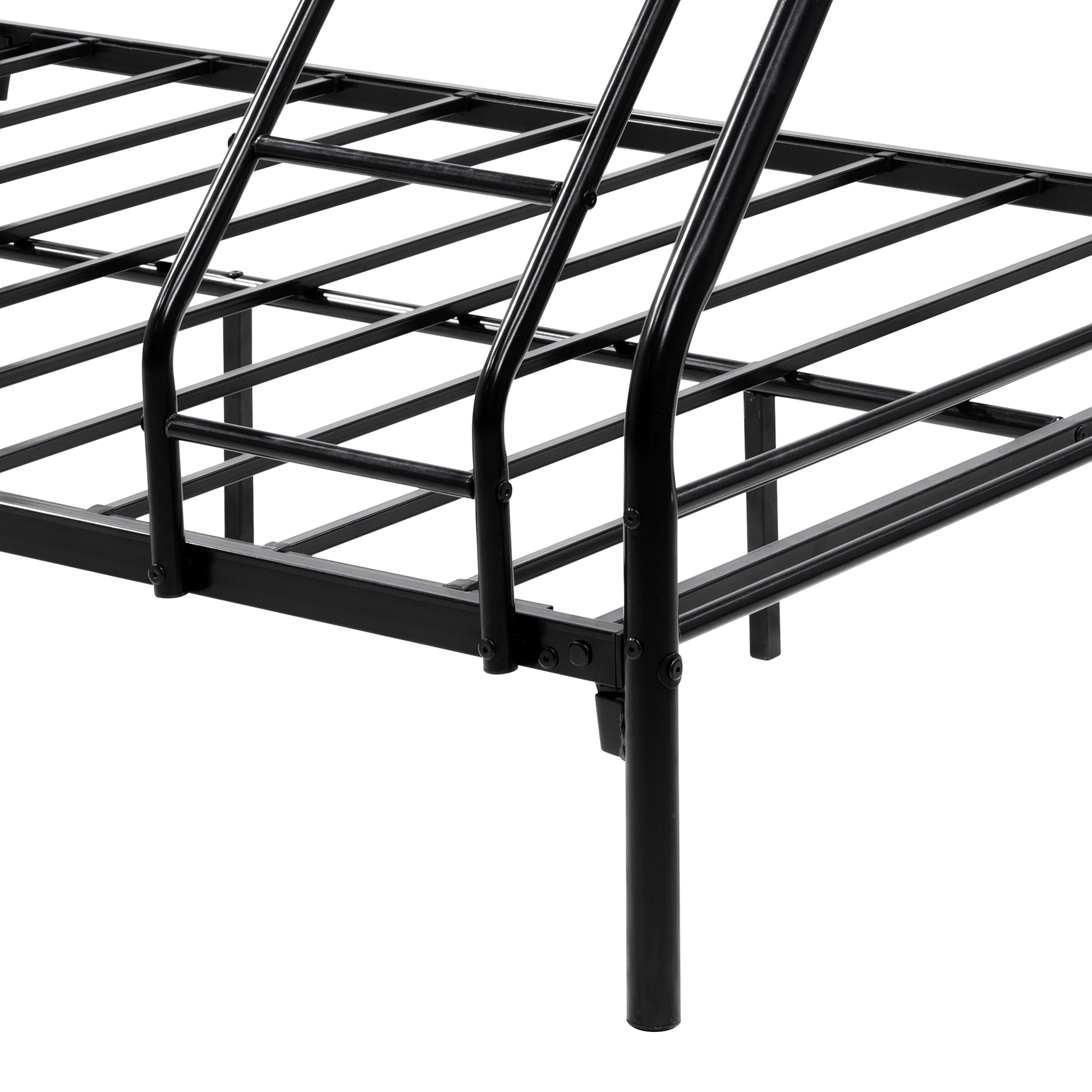 Black metal bed frame with sturdy steel slats