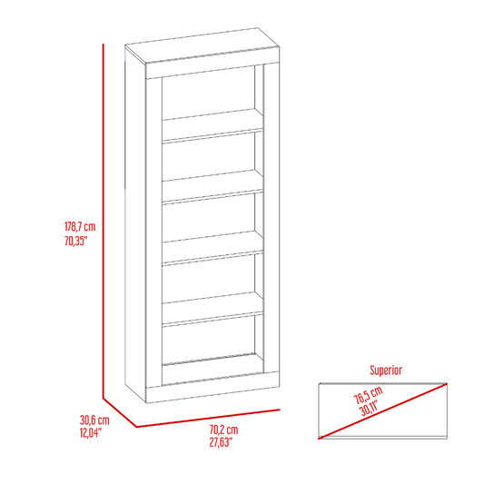 Modern tall bookcase with five open shelves