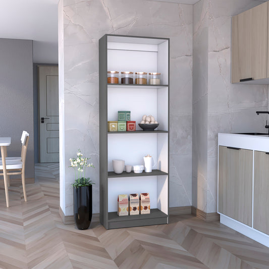 Modern openshelf storage unit with dark gray frame and white interior