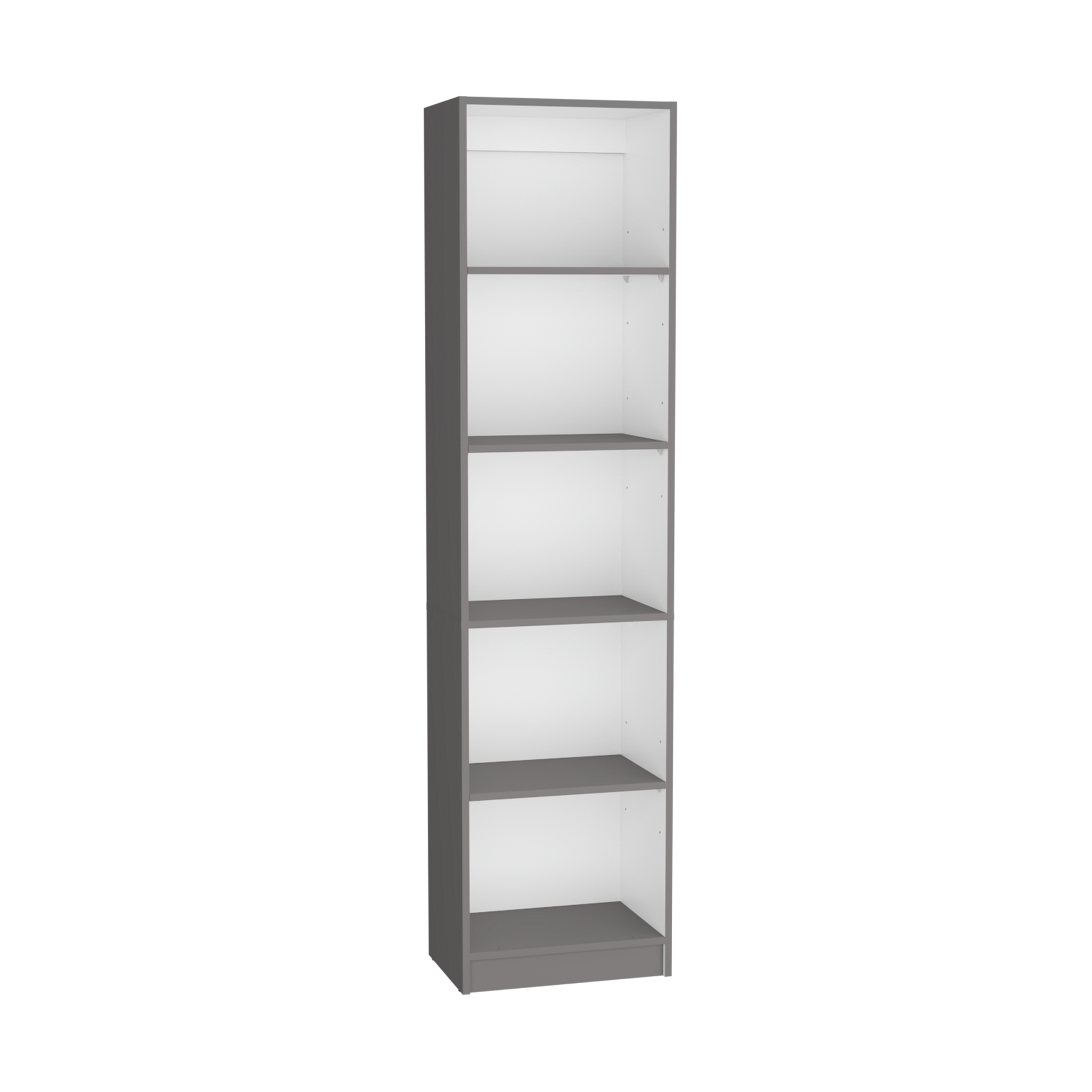 Modern narrow grey storage cabinet with white shelves ideal for small spaces