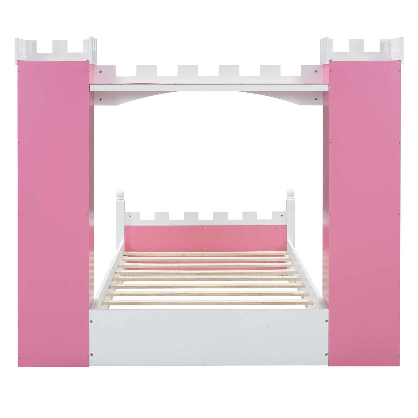 Pink and white castle bed frame