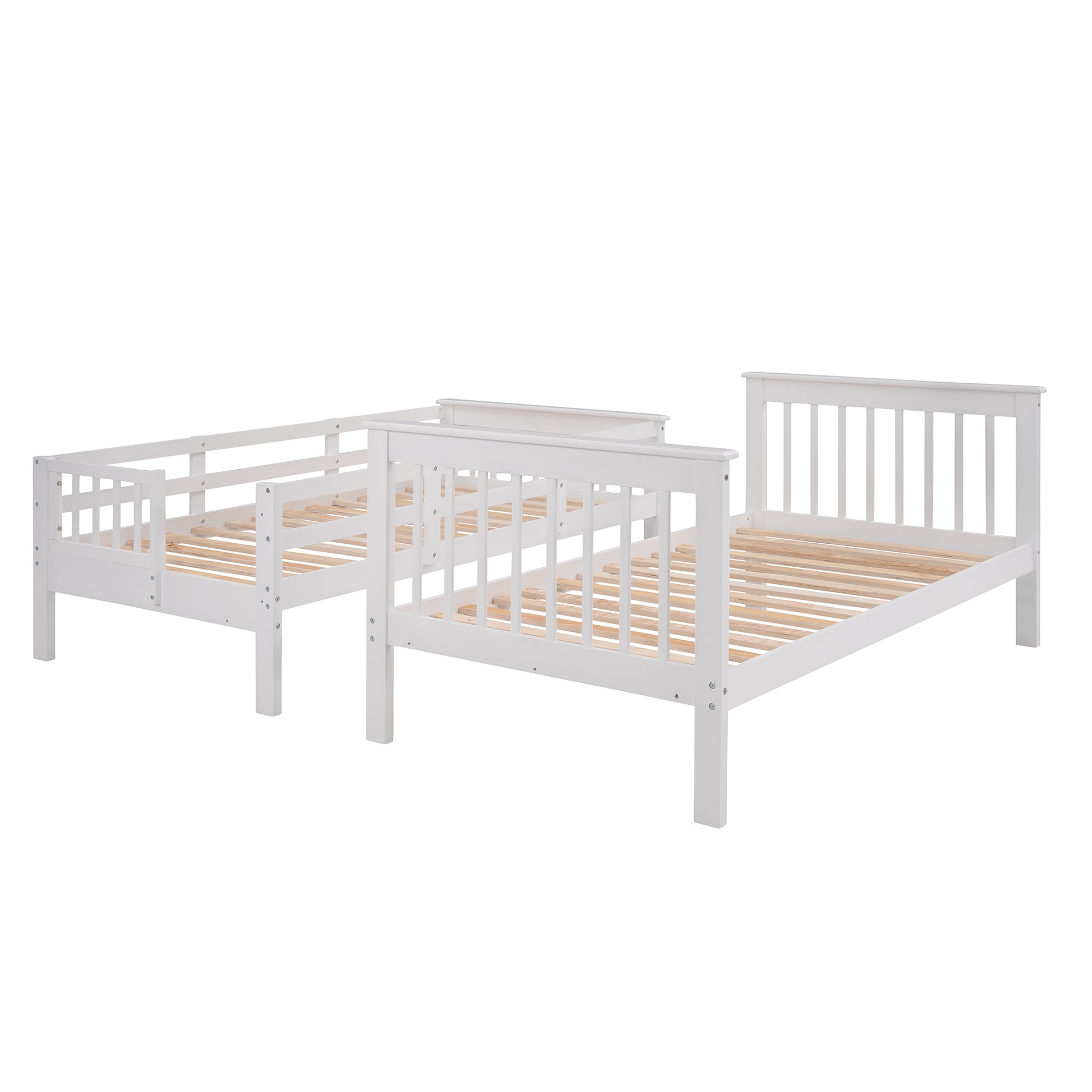 White twin over twin bunk bed with slatted headboards and footboards