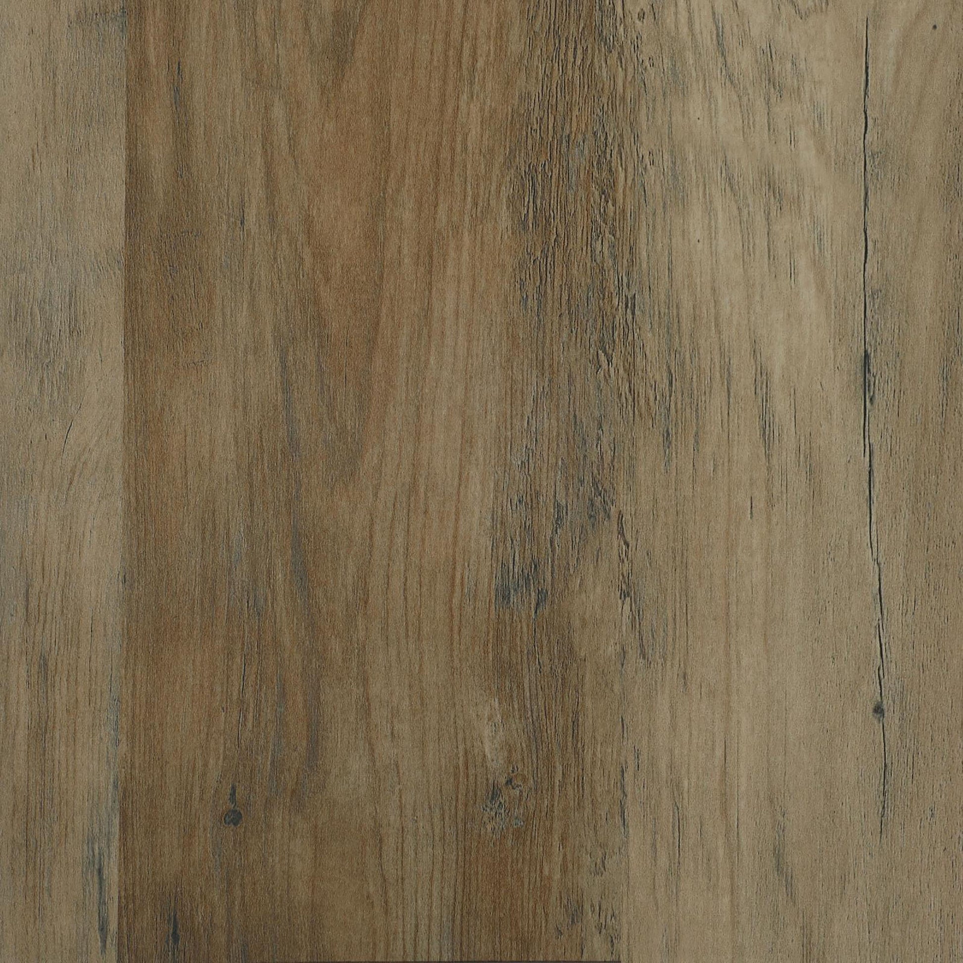Closeup of rustic wood plank texture with visible grain and subtle grey undertones