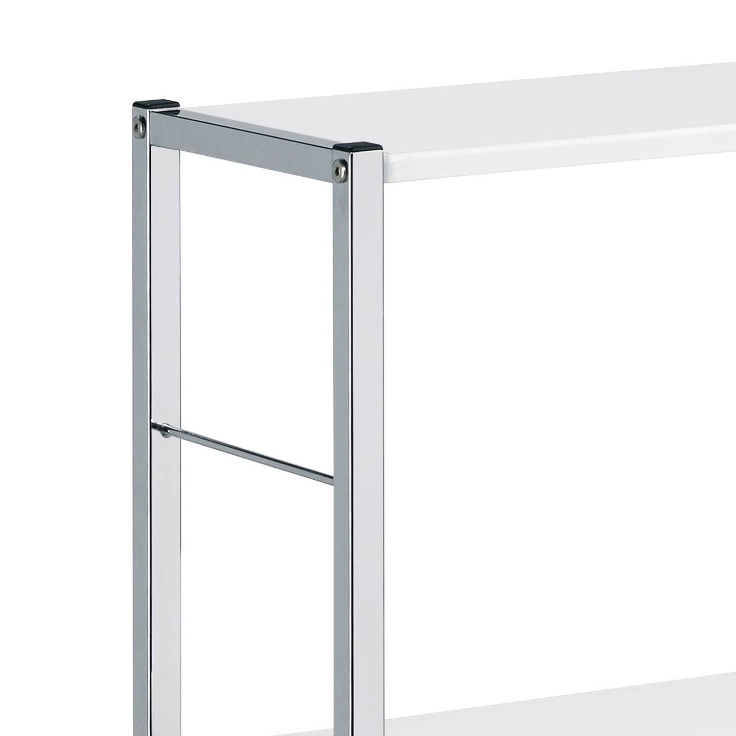 White shelf unit with polished chrome frame