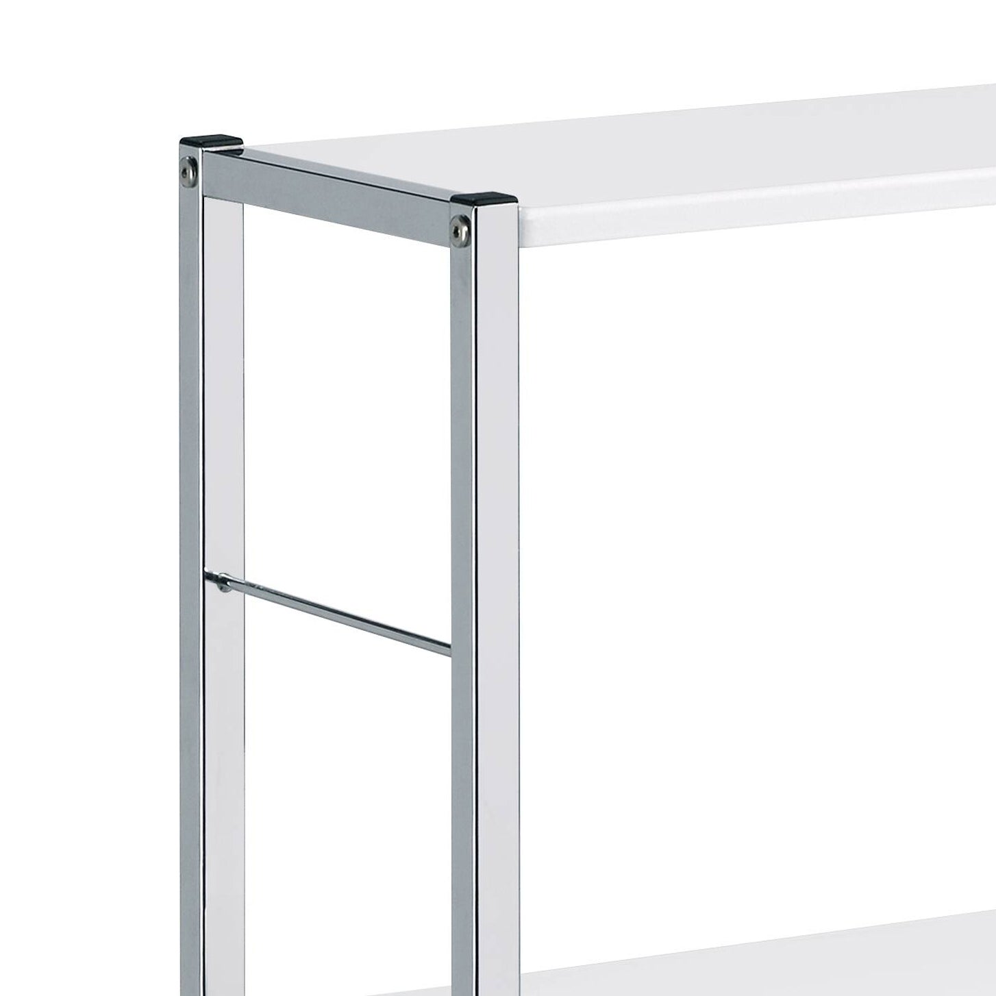 White shelf unit with polished chrome frame