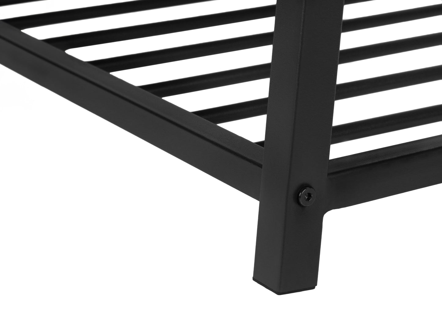 Black metal shelf bracket with a matte finish