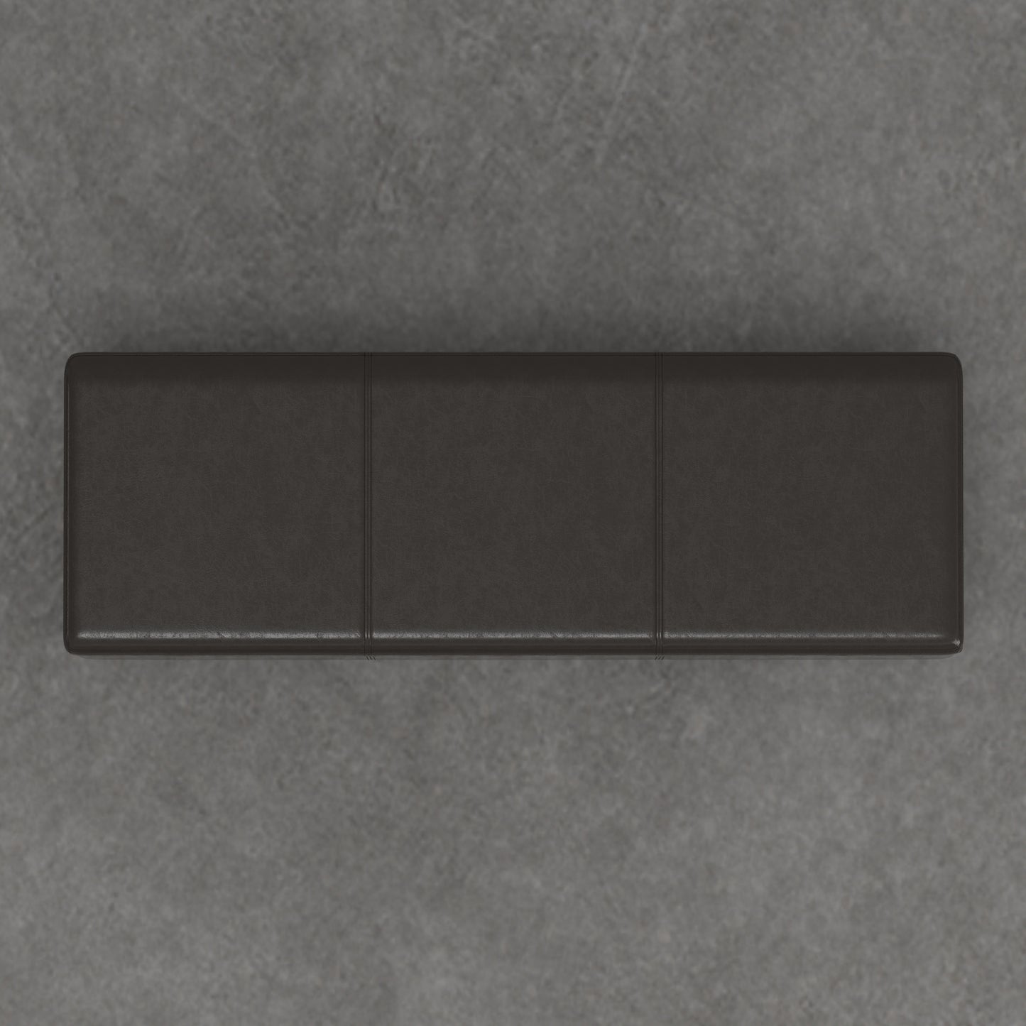Dark brown faux leather bench with stitched panel detail