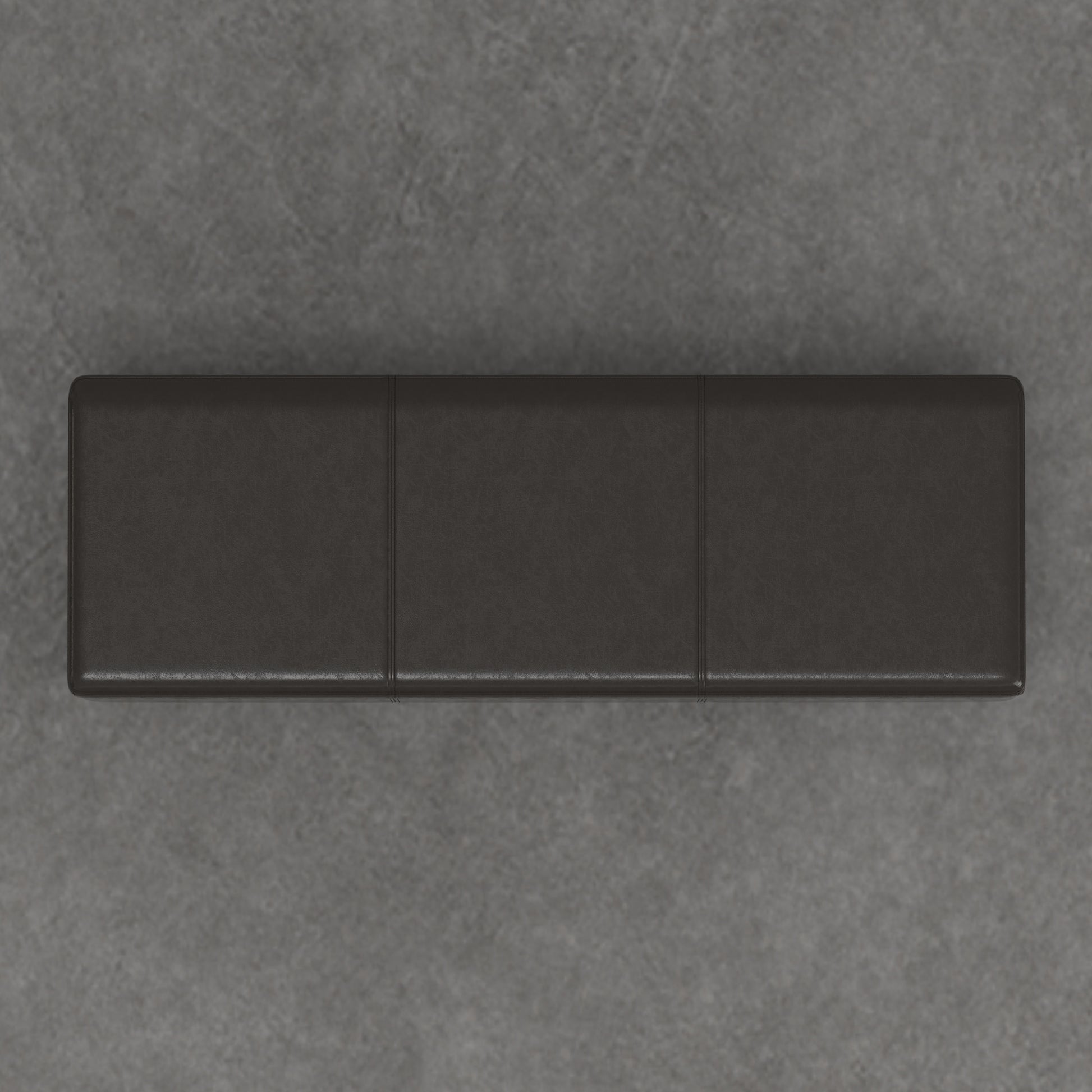 Dark brown faux leather bench with stitched panel detail