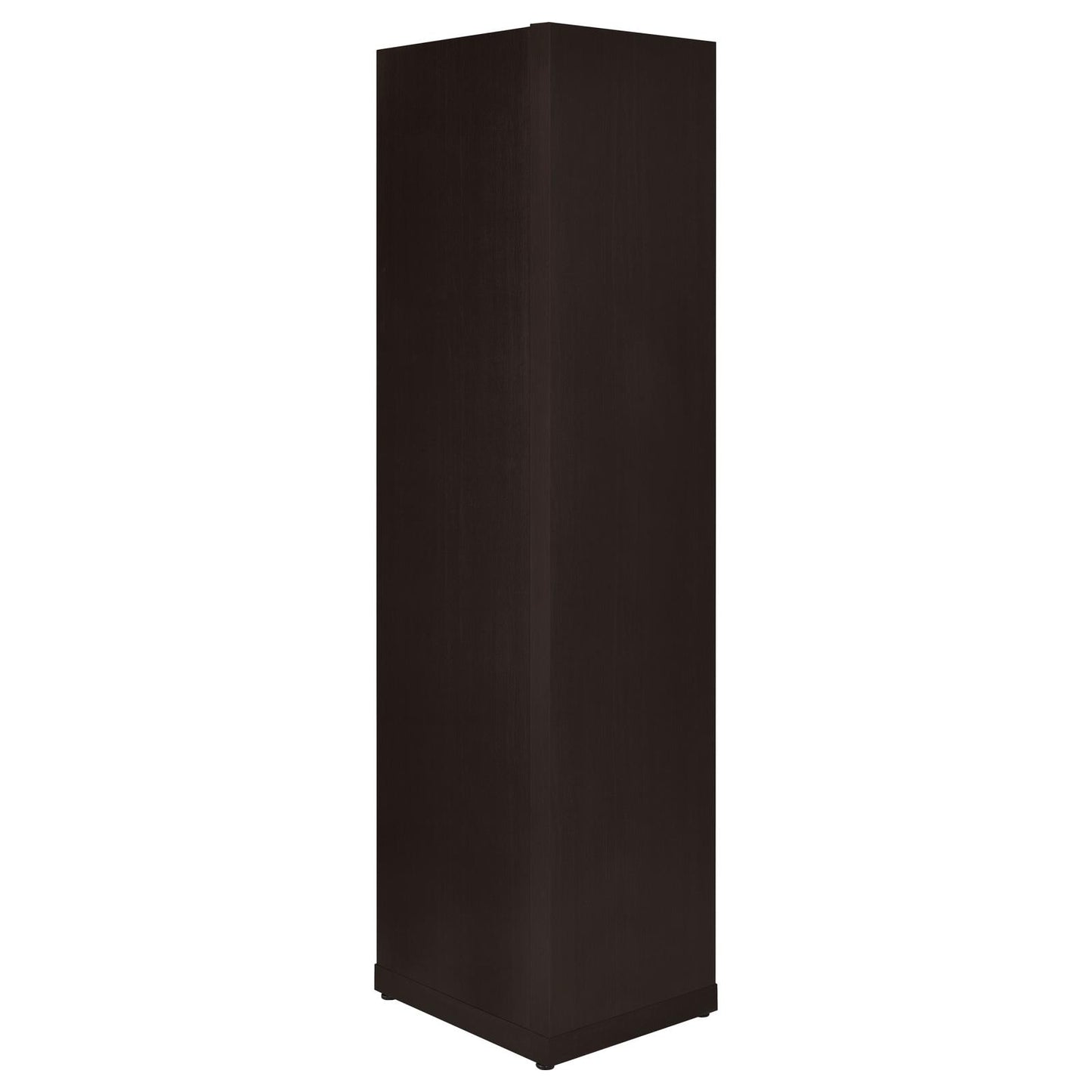 Tall dark brown wood veneer storage cabinet with clean lines