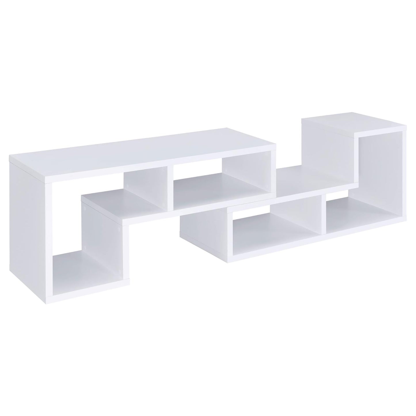 Modern white interlocking media console with open shelving
