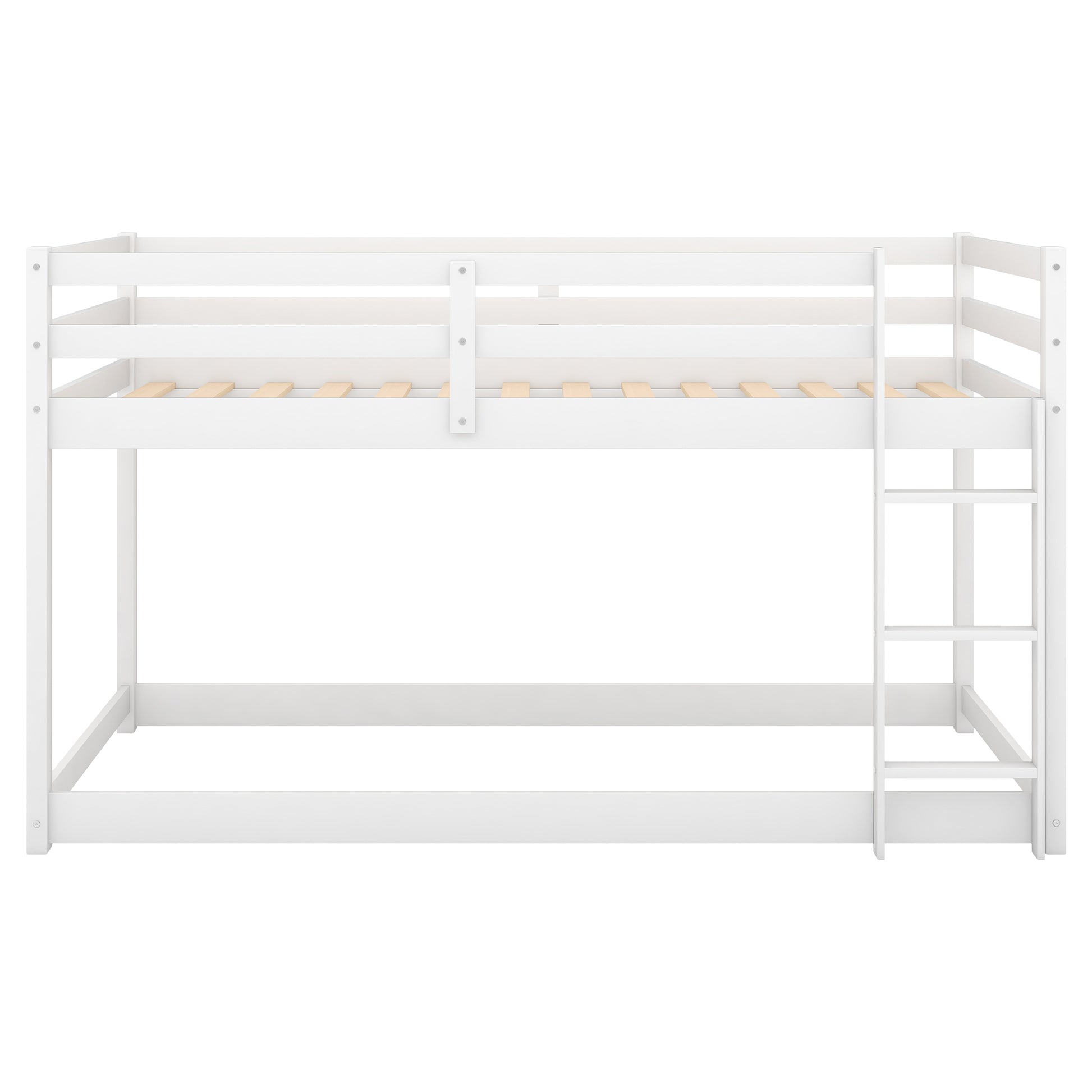 White wooden bunk bed with ladder