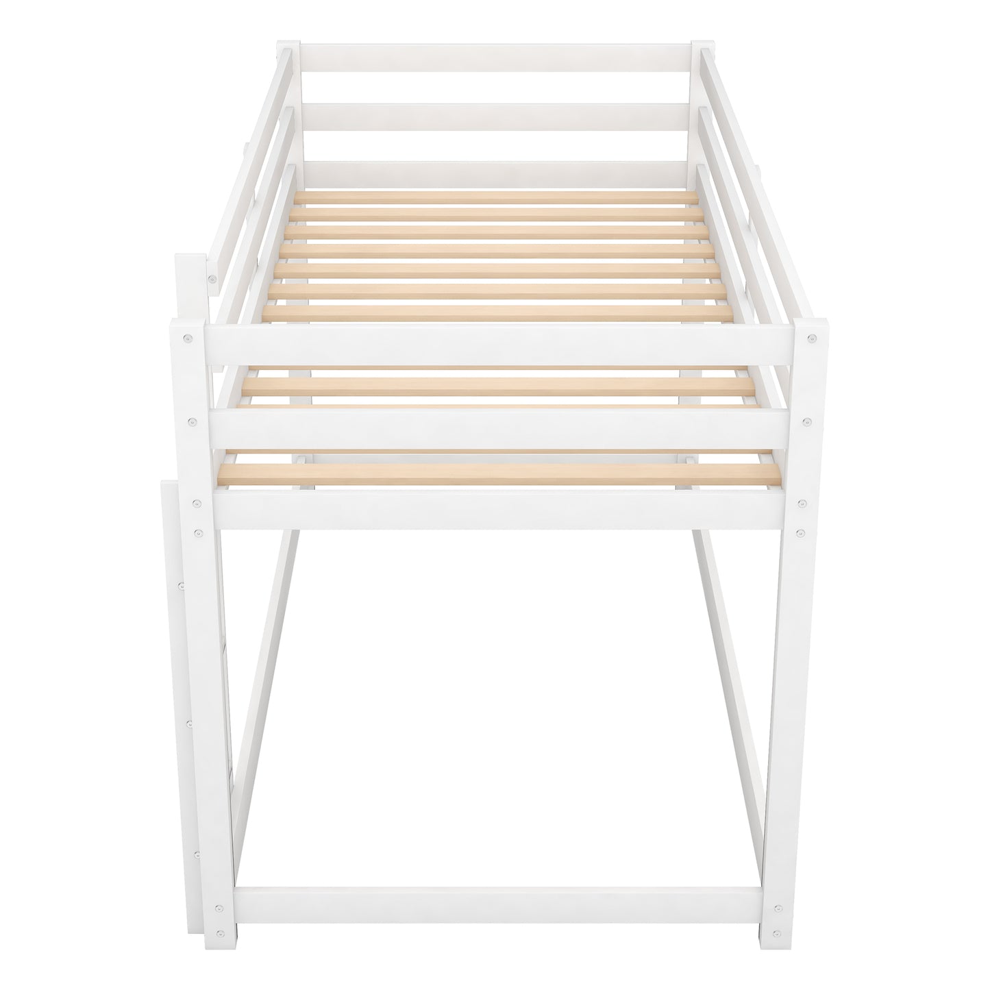 White wooden loft bed with slatted base