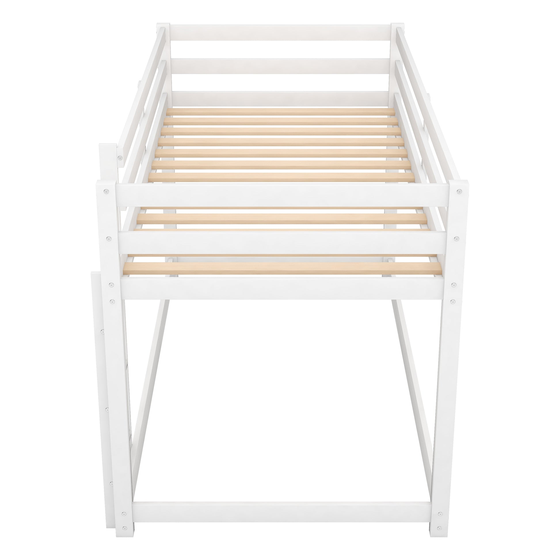 White wooden loft bed with slatted base