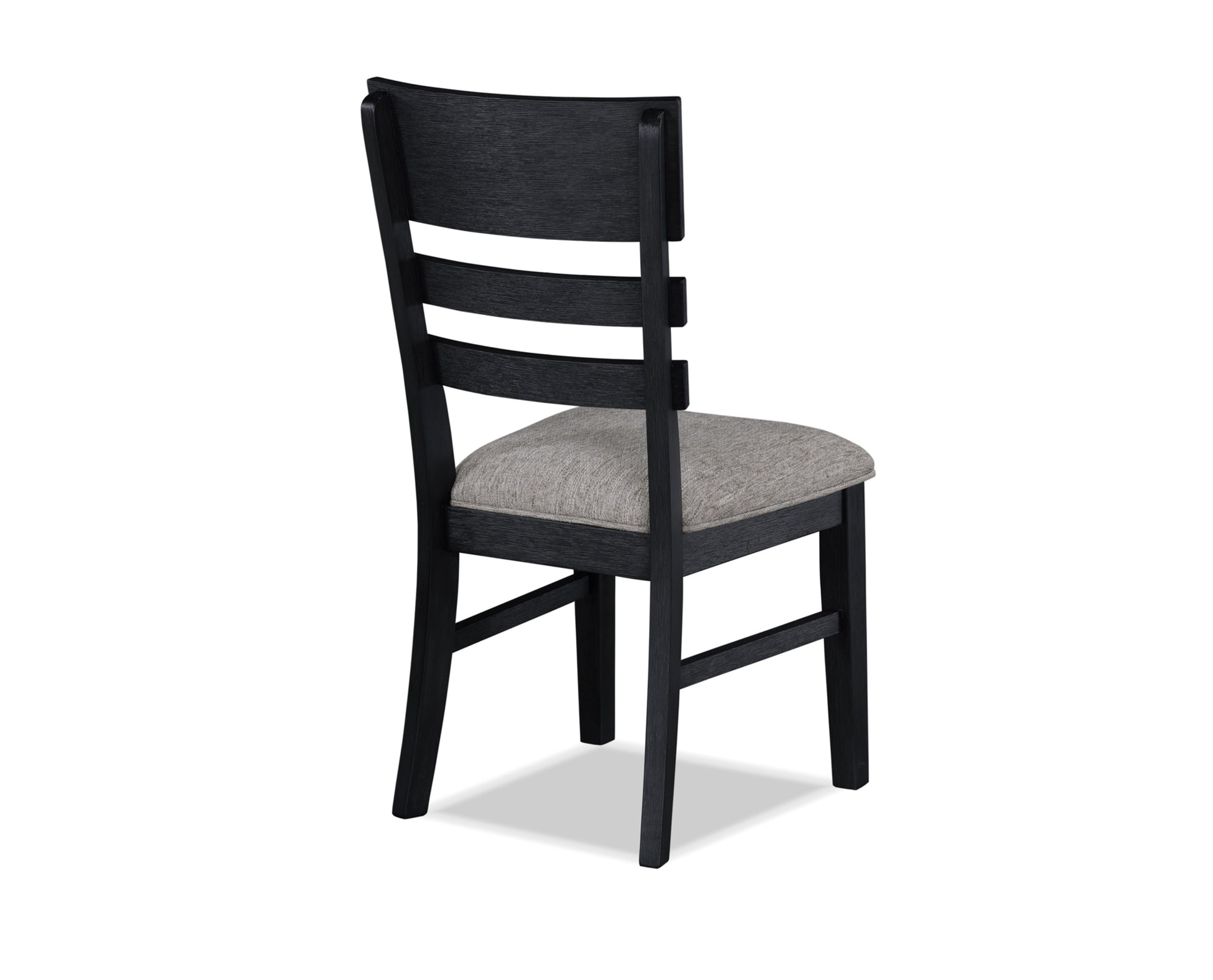 Black dining chair with horizontal slats and upholstered seat