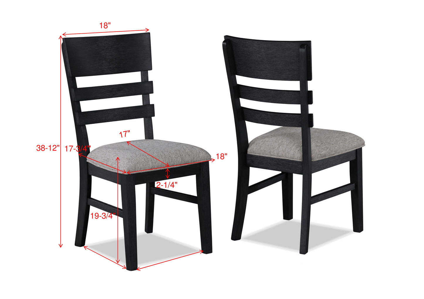 Black wooden dining chair with upholstered seat