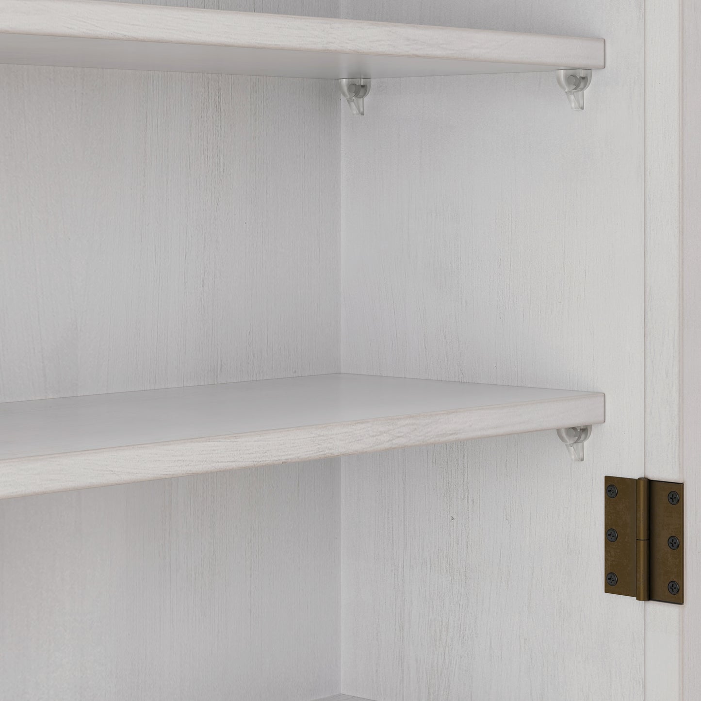 White woodgrain shelf with clear support pins
