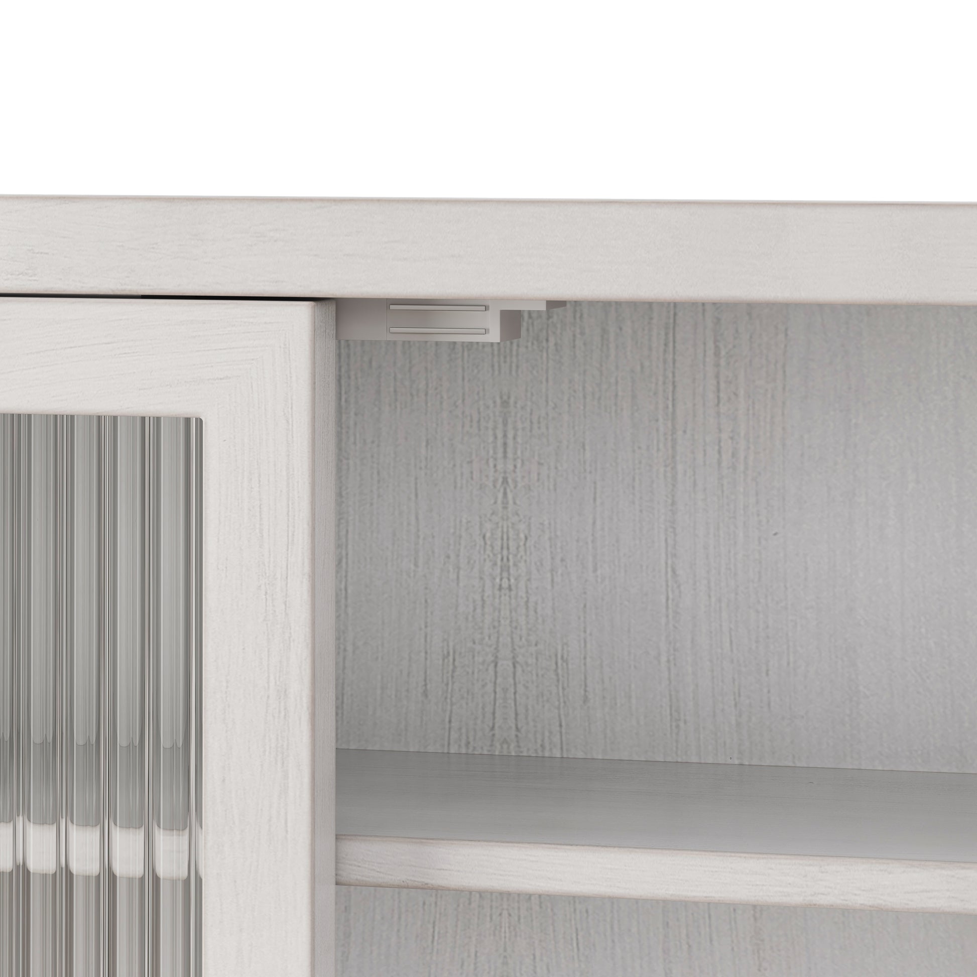 White wood cabinet door with fluted glass insert