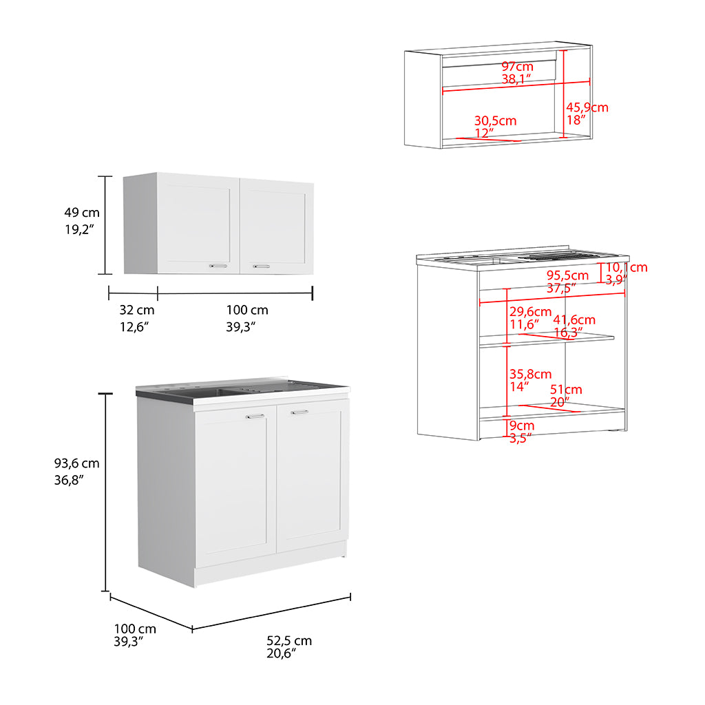 White kitchen cabinet with two doors and dimensions