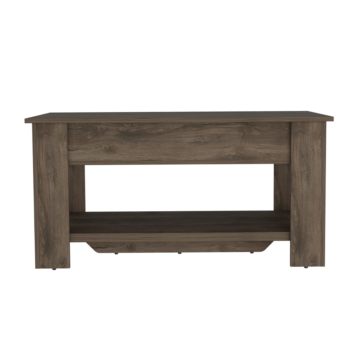 Rustic brown wood lifttop coffee table with storage shelf