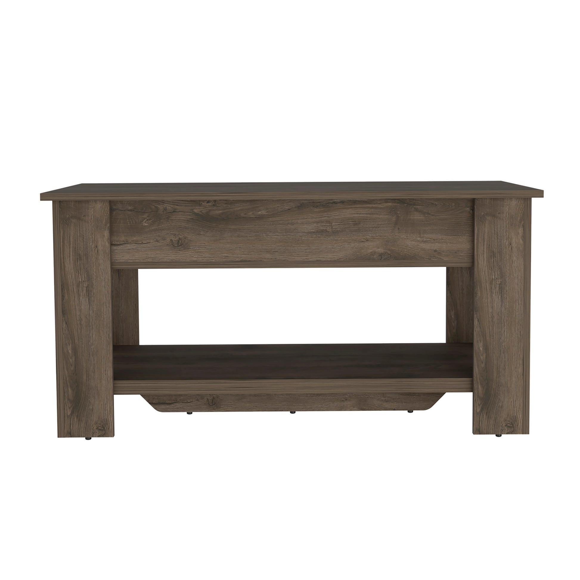 Rustic brown wood lifttop coffee table with storage shelf