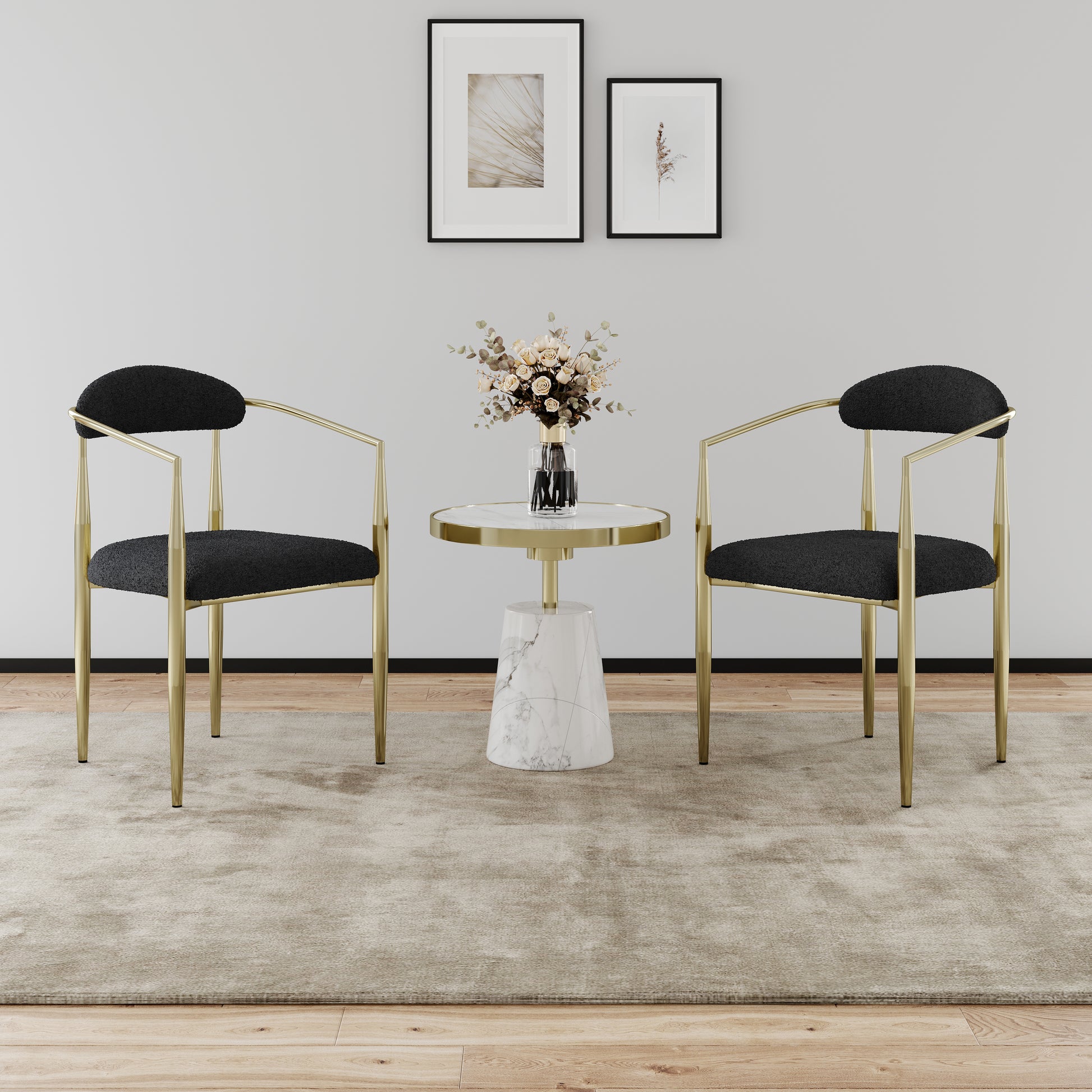 Black boucle accent chair with gold frame