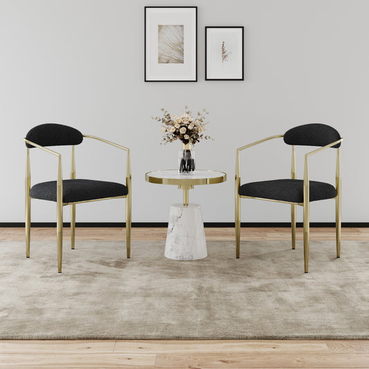 Black boucle accent chair with gold frame